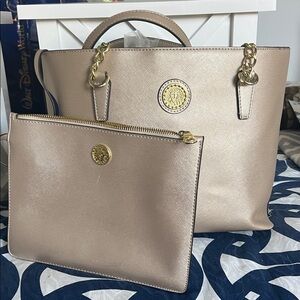 Anne Klein Gold Tote with Gold Chain Accents